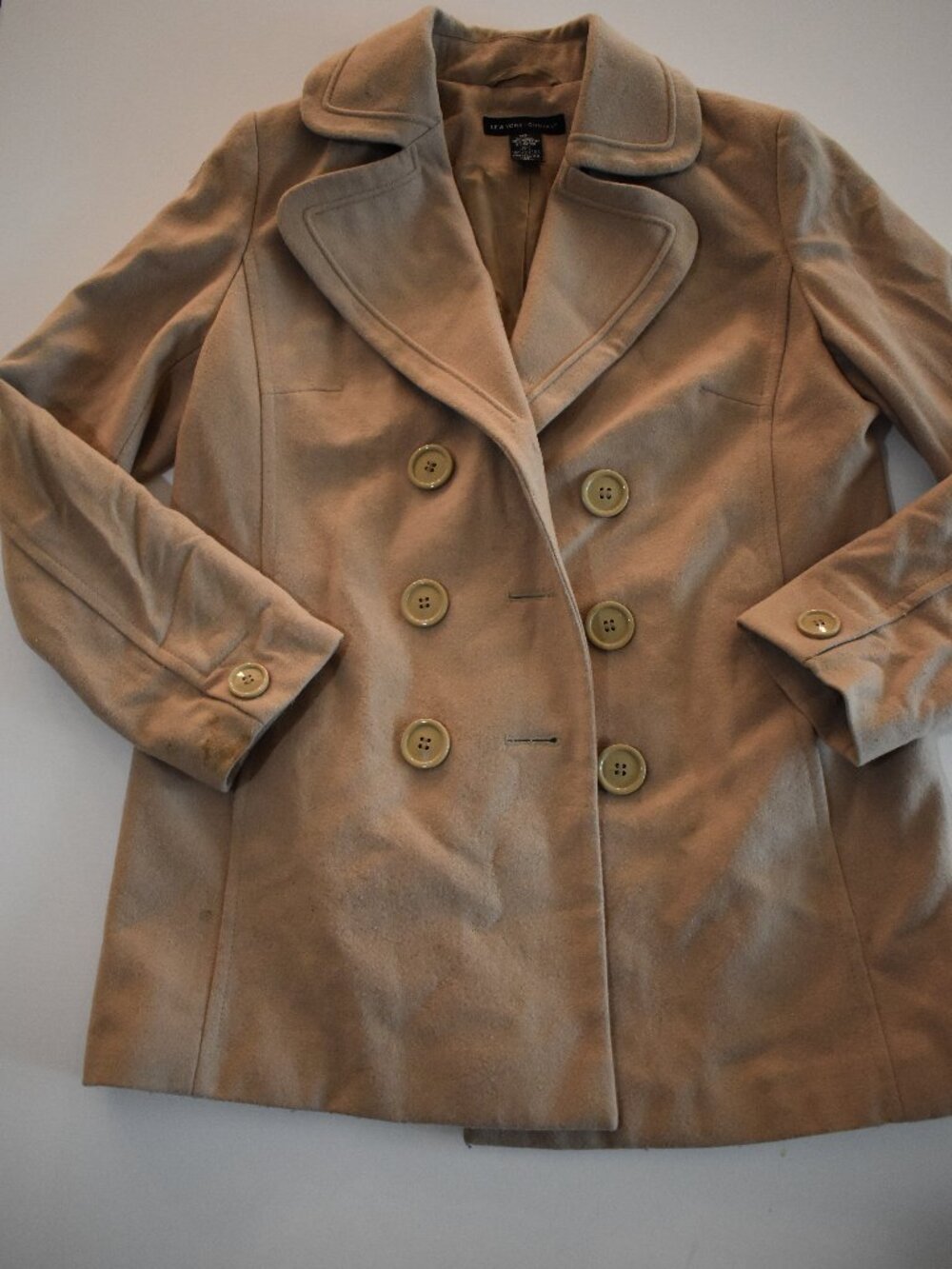 New York & Company Tan Wool Blend Peacoat Women's Size 10 Double Breasted Jacket